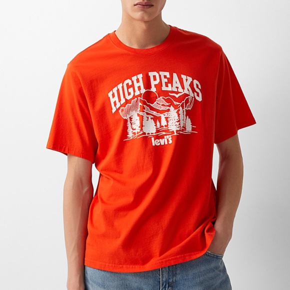 Levi’s orange tangerine 100% cotton High Peaks t-shirt NWT - Picture 1 of 9